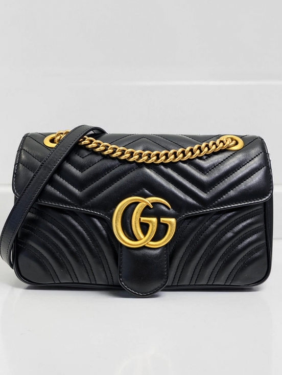 Gucci Handbags - Gucci GG Marmont Medium Matelasse Black Leather Flap Chain Crossbody Bag